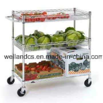 Adjustable 3 Tiers Metal Kitchen Vegetable Trolley with Basket (TR904590A3CW)